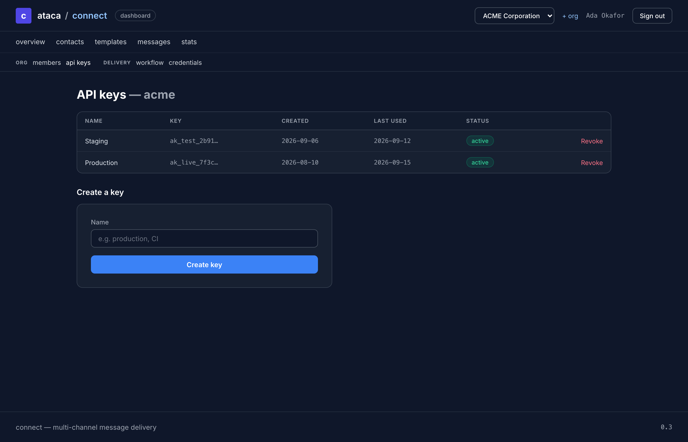 API Keys page